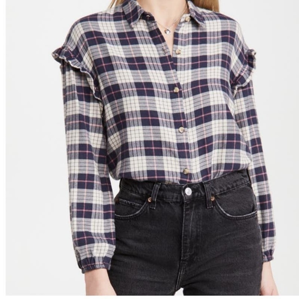 Rails Willow Ruffle Sleeve Flannel Button-Up Shirt - image 1